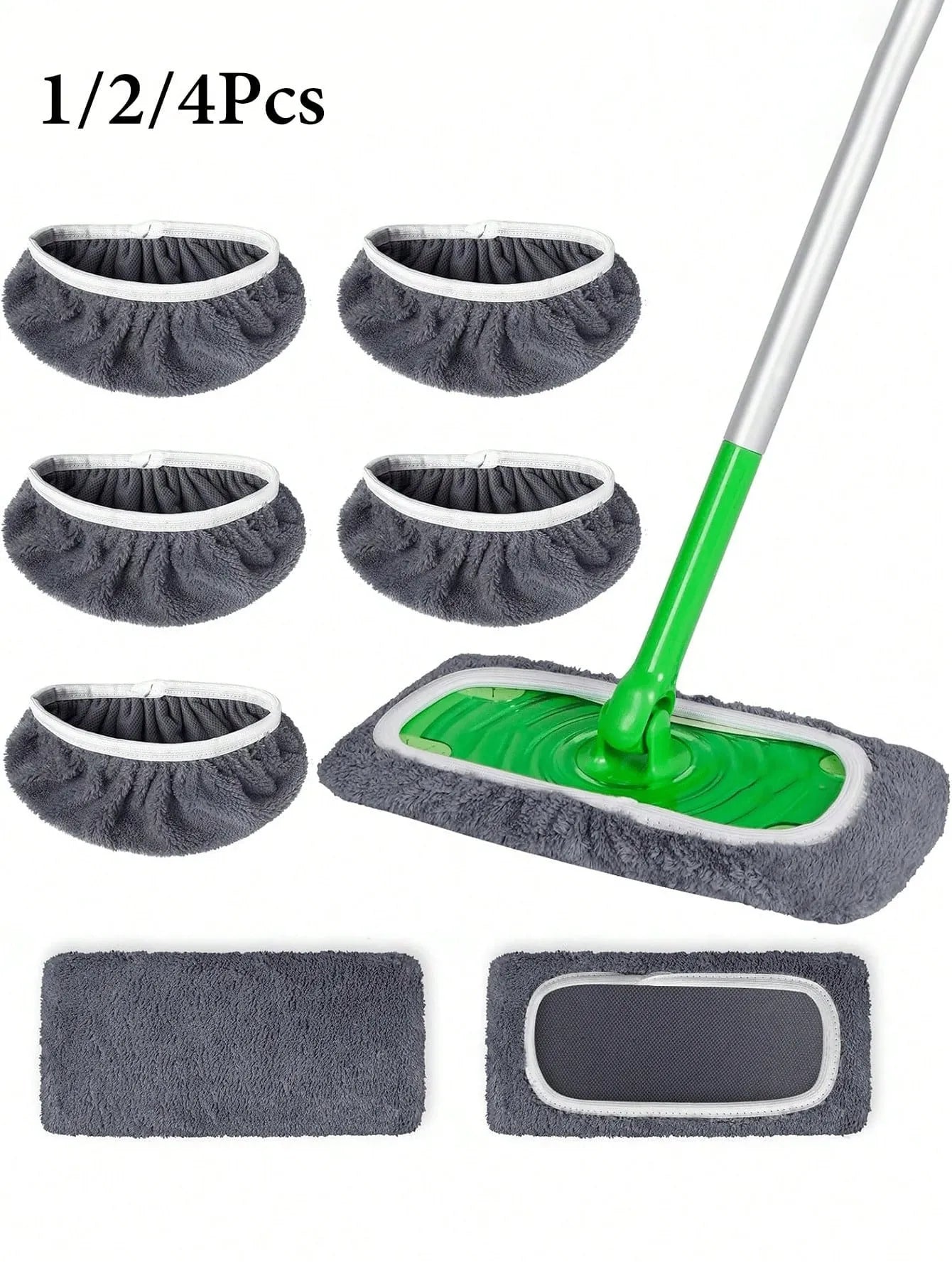5pcs-gray,Ultra-absorbent, reusable mop pad—a dual-purpose floor cleaning cloth for wet and dry use, with an easy-to-replace mop pad that can be reused